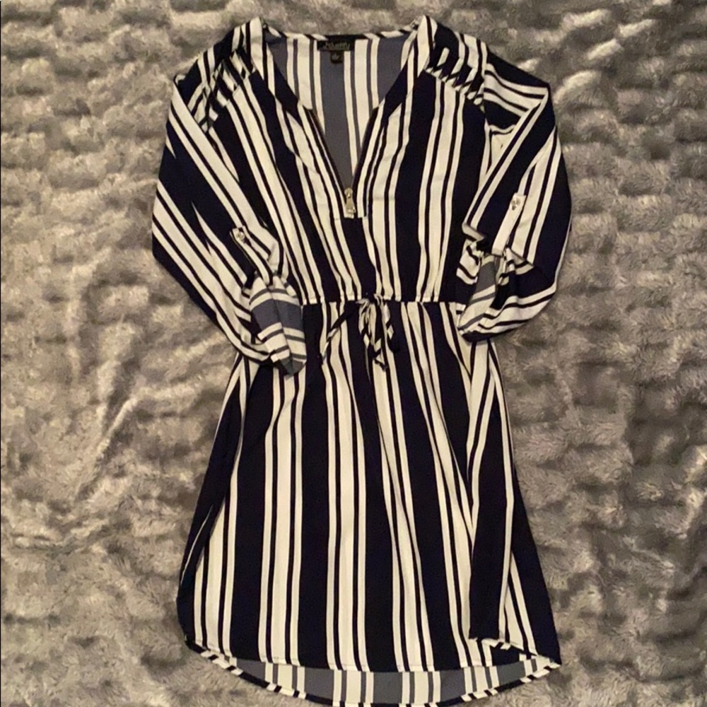 Navy blue and white striped dress